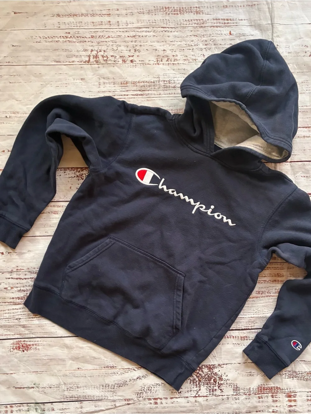 Champion Navy Blue Boy’s Hoodie with Script Logo Size Large 10/12